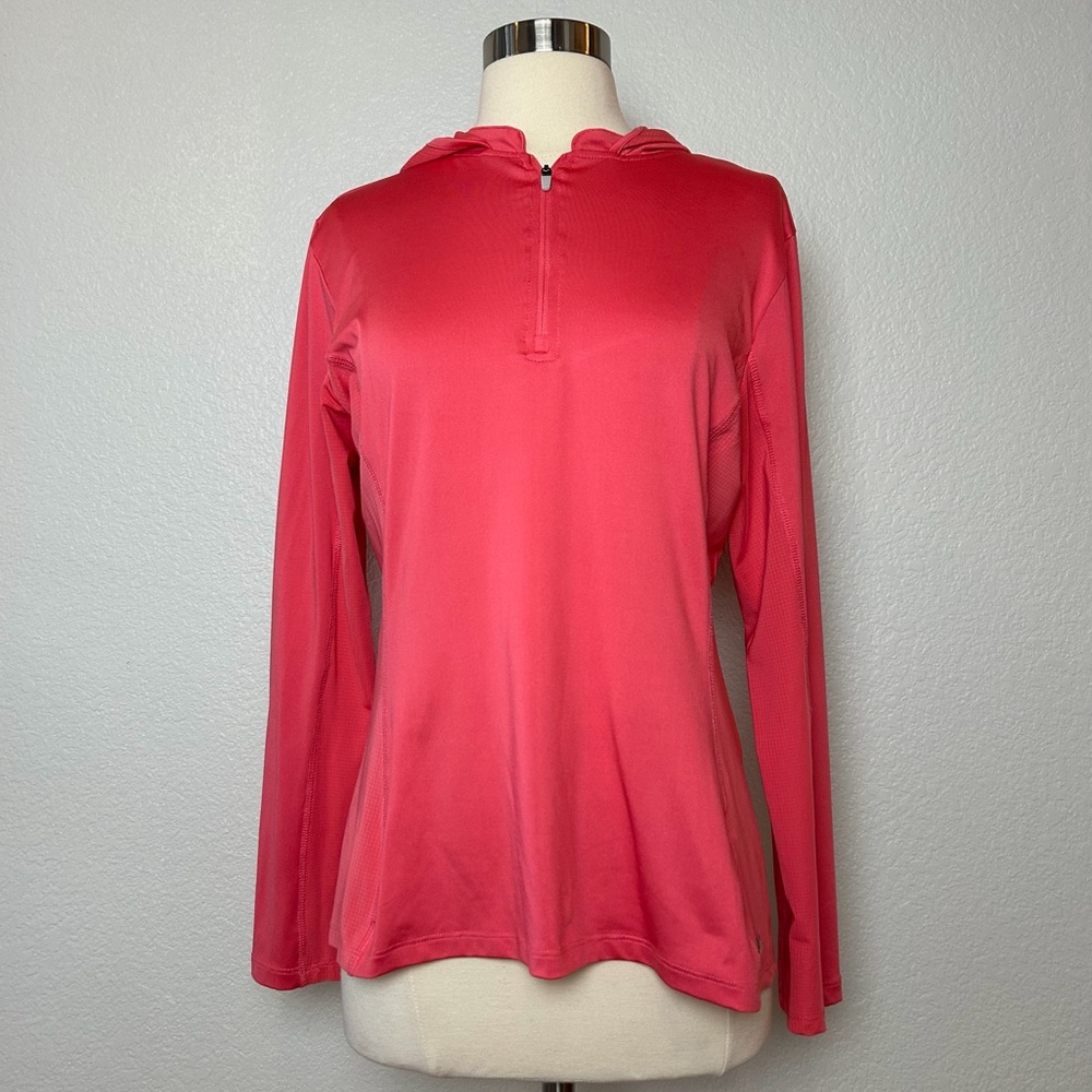 The American Outdoorsman Hooded Shirt Womens L Orange Long Sleeve Active 1/4 Zip